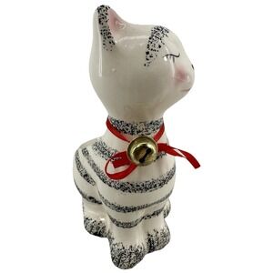 Rocket Farms Smitten Kitten Porcelain Succulent Planter Red Bow Bell 6" Tall